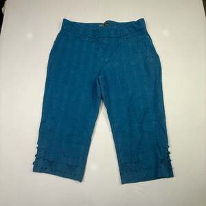 89th & Madison Blue Textured Geometric Pull-On Capri Pants Size L